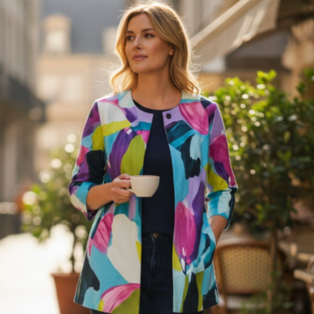 NWOT DANNY & NICOLE MULTICOLORED PRINTED KNEE-LENGTH JACKET DRESS 2 PCS